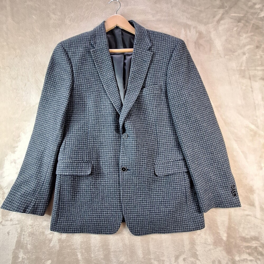 Tommy Hilfiger Blazer Mens 42R Blue Gray Houndstooth Two Button Sport Coat